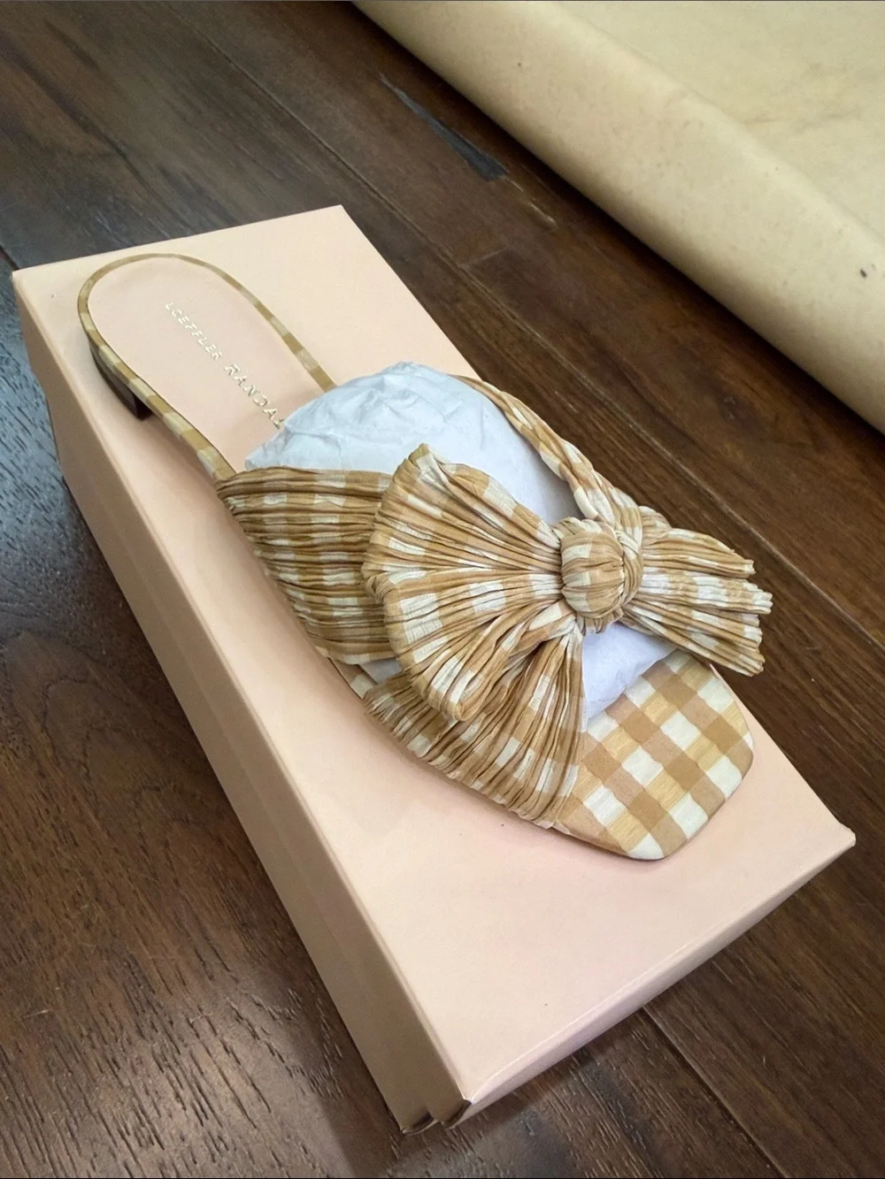 NWT - Loeffler Randall - Women’s Mustard Gingham Daphne Slide Sandals - Size: 8 - Picture 2 of 7